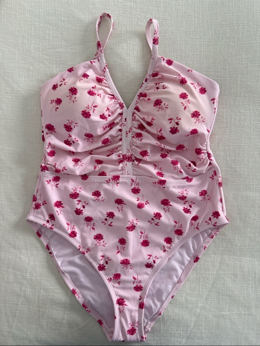 Women’s Floral One Piece Swimsuit Pink Ruched Halter High Leg NWT Medium 8-10